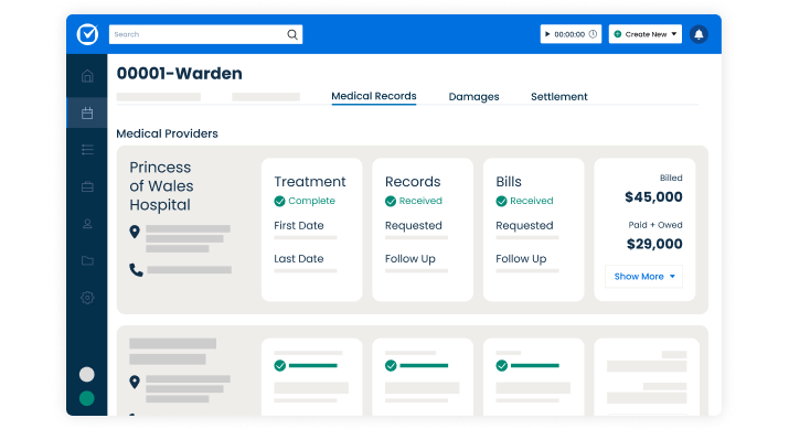 Personal injury dashboard.